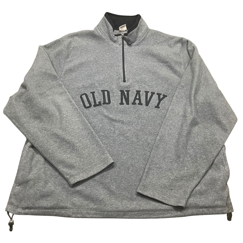 Old Navy Mens XXL Grey Fleece Quarter Zip Pullover‎ Logo Sweatshirt Side Pockets